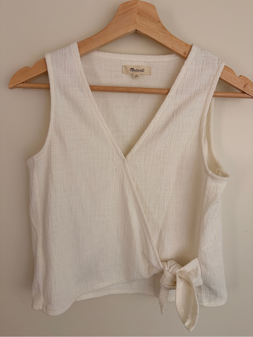 Madewell Cream Textured Wrap Cami with Side Knot